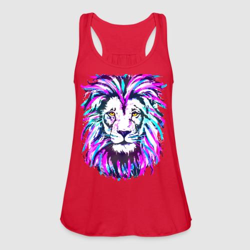 Neon Pink Lion Head Portrait Drawing - Purple Lion - Women's Flowy Tank Top by Bella