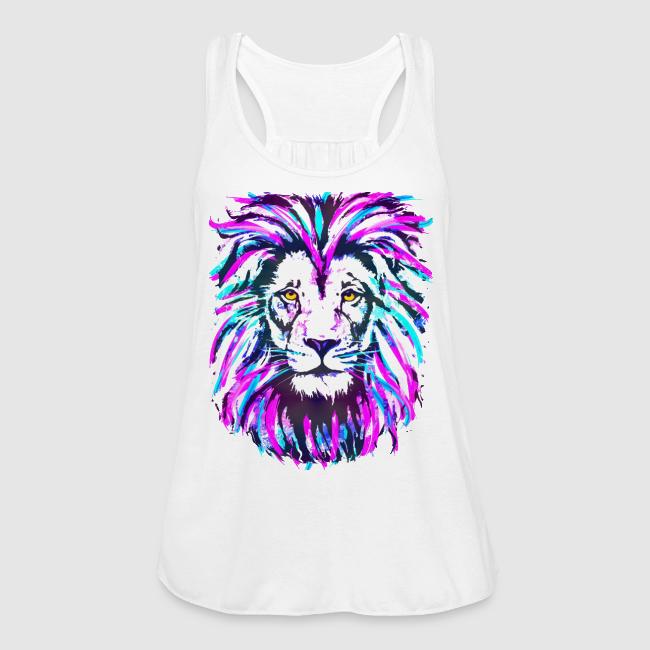Neon Pink Lion Head Portrait Drawing - Purple Lion
