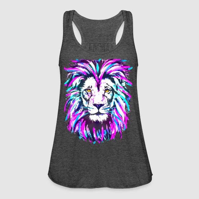 Neon Pink Lion Head Portrait Drawing - Purple Lion