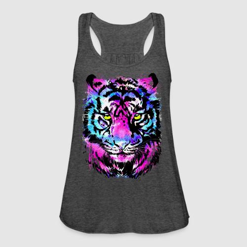 Neon Pink Tiger Head Portrait Drawing - Blue Tiger - Women's Flowy Tank Top by Bella