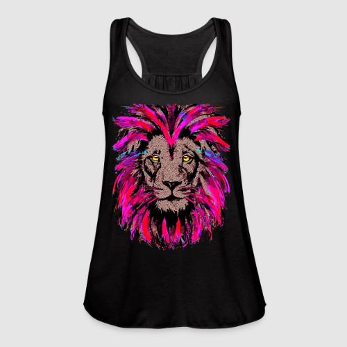 Purple Lion Head - Pink Lion Face Drawing - Women's Flowy Tank Top by Bella