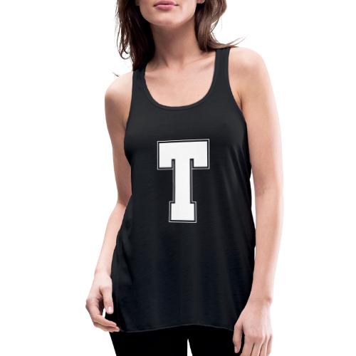White Letter T – Varsity Alphabet Monogram - Women's Flowy Tank Top by Bella