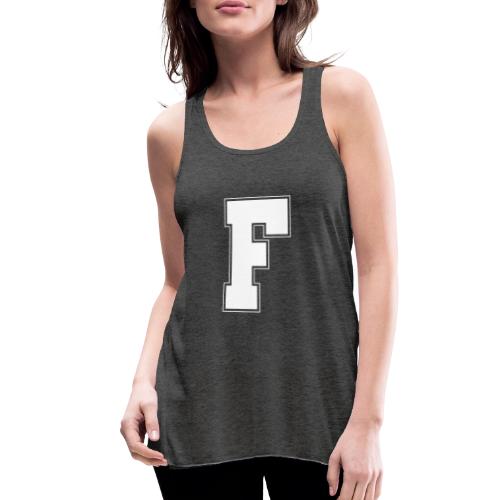 White Letter F – Varsity Alphabet Monogram - Women's Flowy Tank Top by Bella