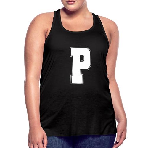 White Letter P – Varsity Alphabet Monogram - Women's Flowy Tank Top by Bella
