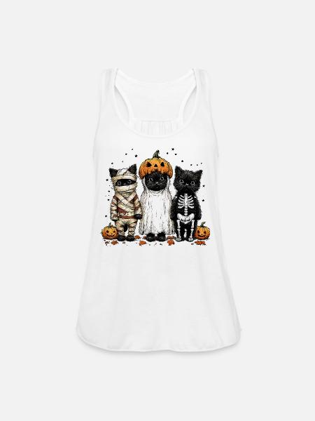 Halloween Cat Trio with Pumpkin Costumes - Women's Flowy Tank Top by Bella - white