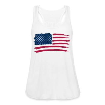 USA 250th Anniversary Patriotic Grunge Flag Tee - Women's Flowy Tank Top by Bella - white - Front - Julia (174cm)