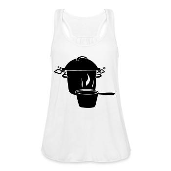 Boiling soup pan and milk pan kitchen logo - Women's Flowy Tank Top by Bella - white - Front - Julia (174cm)