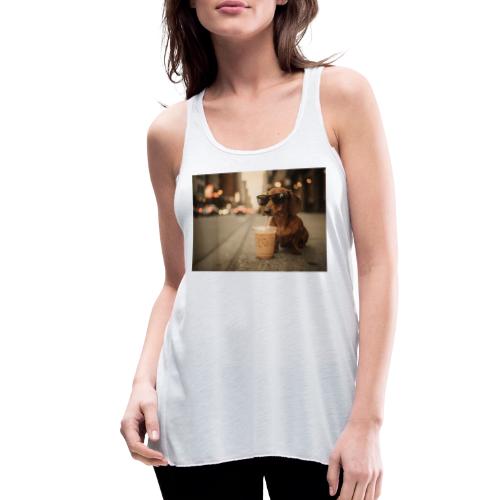 Funny Dachshund Iced Coffee Lover Tee - Women's Flowy Tank Top by Bella
