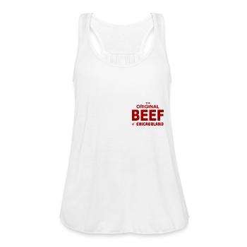 The Original Beef of Chicagoland Shirt - Women's Flowy Tank Top by Bella - white - Front - Julia (174cm)