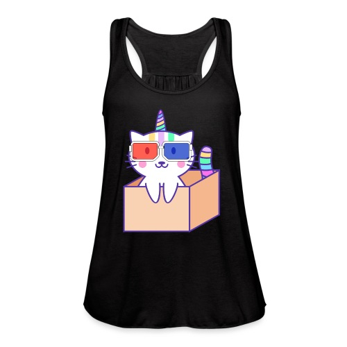 Unicorn cat with 3D glasses doing Vision Therapy! - Women's Flowy Tank Top by Bella