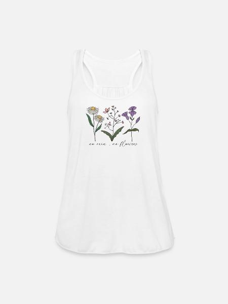 Floral Script with No Rain Message - Women's Flowy Tank Top by Bella - white