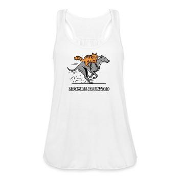 Zoomies Activated Funny Cat Riding Dog - Women's Flowy Tank Top by Bella - white - Front - Julia (174cm)