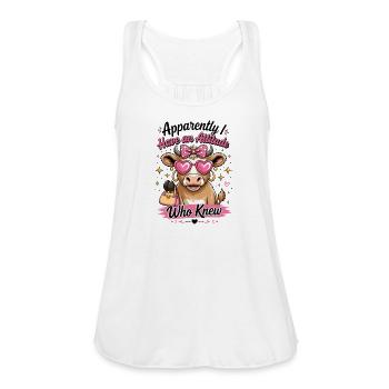 Cow with Attitude: Pink Diva - Women's Flowy Tank Top by Bella - white - Front - Julia (174cm)
