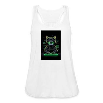 Glitch Cyberpunk Hacker Cat Cyber IT-Security Geek - Women's Flowy Tank Top by Bella - white - Front - Julia (174cm)