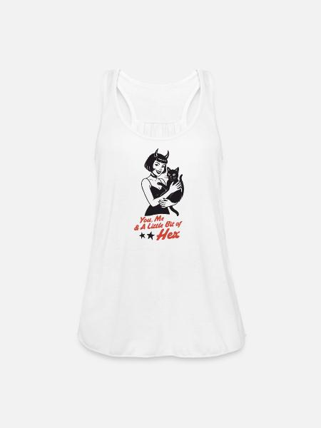 Whimsical Lady with Cat and Hex Message - Women's Flowy Tank Top by Bella - white