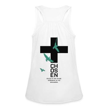 CHOSEN Kreuz Tauben Design Peace Chaos - Women's Flowy Tank Top by Bella - white - Back - Julia (174cm)