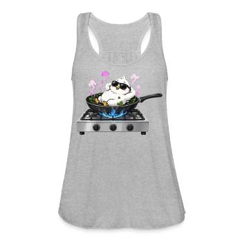 Chilling Chicken on Stove - Cute Cooking Humor - Women's Flowy Tank Top by Bella - heather gray - Front - Julia (174cm)