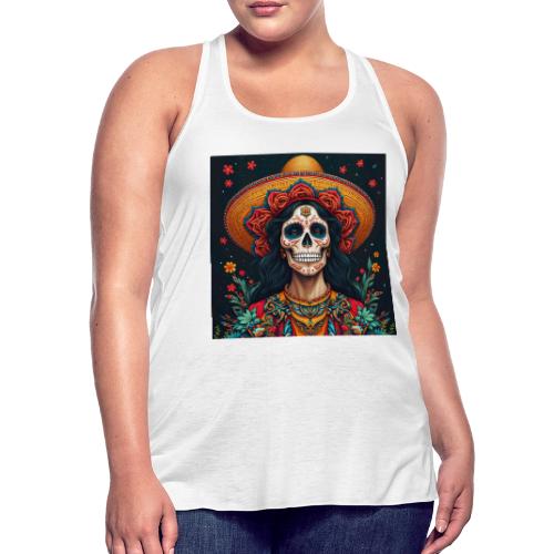 Charra Skull Art | Traditional Mexican Design - Women's Flowy Tank Top by Bella