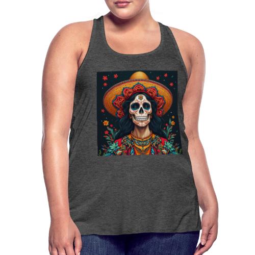 Charra Skull Art | Traditional Mexican Design - Women's Flowy Tank Top by Bella