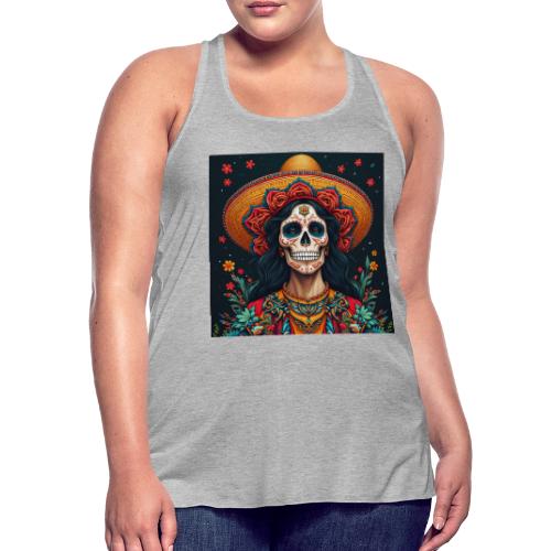 Charra Skull Art | Traditional Mexican Design - Women's Flowy Tank Top by Bella