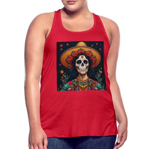 Charra Skull Art | Traditional Mexican Design - Women's Flowy Tank Top by Bella