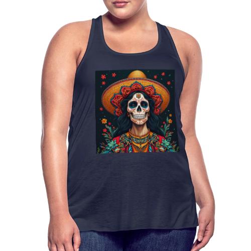 Charra Skull Art | Traditional Mexican Design - Women's Flowy Tank Top by Bella