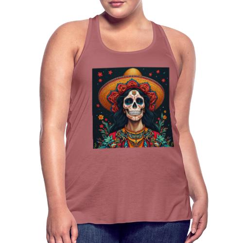 Charra Skull Art | Traditional Mexican Design - Women's Flowy Tank Top by Bella