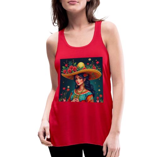 Mexican Design, Regional Mexican Charro Woman - Women's Flowy Tank Top by Bella