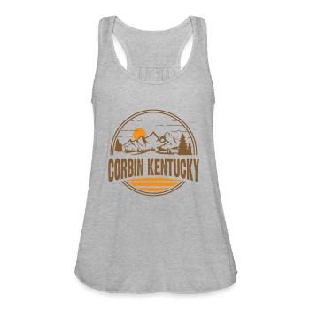 Corbin Kentucky Moain Hiking Print - Women's Flowy Tank Top by Bella - heather gray - Front - Julia (174cm)