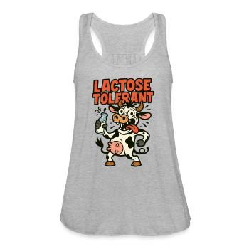 Lactose Tolerant Cow – Funny Dairy Joke Shirt - Women's Flowy Tank Top by Bella - heather gray - Front - Julia (174cm)