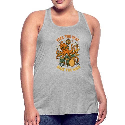 Feel the Beat Octopus Drummer Retro 70s t-shirt - Women's Flowy Tank Top by Bella