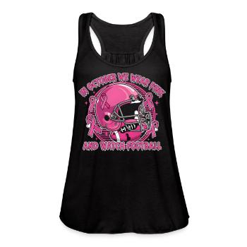 In October We Wear Pink Breast Cancer flag footbal - Women's Flowy Tank Top by Bella - black - Front - Julia (174cm)