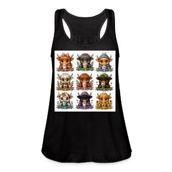 Coffee Addict Highland Cow PNG | Cute Highland Cow - Women's Flowy Tank Top by Bella - black - Front - Julia (174cm)