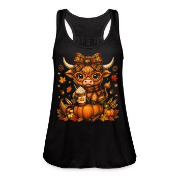Cute Highland Cow Pumpkin Spice Autumn Harvest - Women's Flowy Tank Top by Bella - black - Front - Julia (174cm)