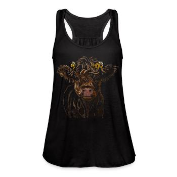 "Baby Highland Cow" Jamie's Hand-Drawn Collection - Women's Flowy Tank Top by Bella - black - Front - Julia (174cm)