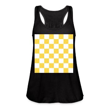 Yellow checker rectangle background. - Women's Flowy Tank Top by Bella - black - Front - Julia (174cm)