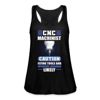 CNC Machinist Caution Flying Tools CNC Operator - Women's Flowy Tank Top by Bella - black - Front - Julia (174cm)