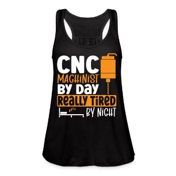 CNC Machinist By Day Really Tired By Night CNC - Women's Flowy Tank Top by Bella - black - Front - Julia (174cm)