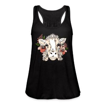 Cow With Flower Wreath Flower Pattern - Women's Flowy Tank Top by Bella - black - Front - Julia (174cm)