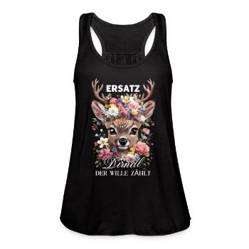 Ersatz Dirndl: Der Wille Zählt Deer with Flower - Women's Flowy Tank Top by Bella - black - Front - Julia (174cm)