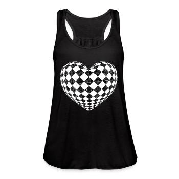 Checkered Heart In Black And White - Women's Flowy Tank Top by Bella - black - Front - Julia (174cm)