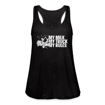 Milk Funny Milk Truck - Women's Flowy Tank Top by Bella - black - Front - Julia (174cm)