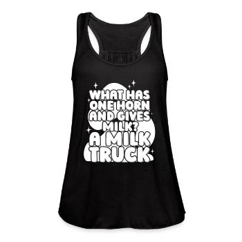 Milk Hilarious Milk Truck - Women's Flowy Tank Top by Bella - black - Front - Julia (174cm)