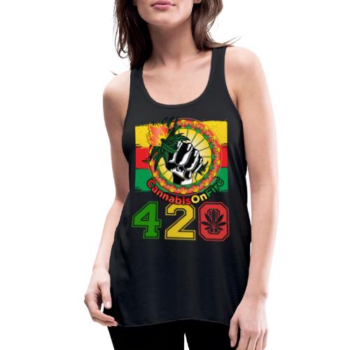 Antic 420 OnFire Herb Weed Marijuana Design - Women's Flowy Tank Top by Bella