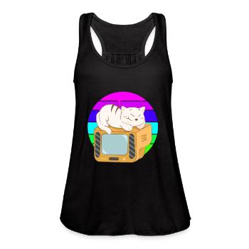 Cat Tv Sunset - Women's Flowy Tank Top by Bella - black - Front - Julia (174cm)