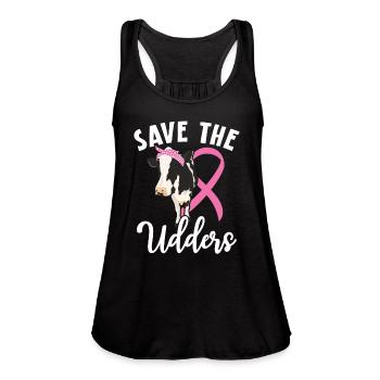 Save The Udders Breast Cancer Awareness Supporter - Women's Flowy Tank Top by Bella - black - Front - Julia (174cm)
