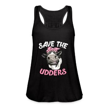 Save The Udders Breast Cancer Awareness Heifer - Women's Flowy Tank Top by Bella - black - Front - Julia (174cm)