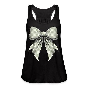 Coquette Bow Classic Checkered Checker Pattern - Women's Flowy Tank Top by Bella - black - Front - Julia (174cm)