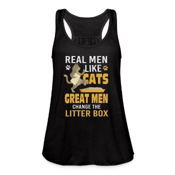 DE VRAIS HOMMES COMME DES CHATS LES GRANDS HOMMES CHANGENT LE BAC À LITIÈRE - Débardeur fluide pour femmes par Bella - noir - Devant - Julia (174cm)