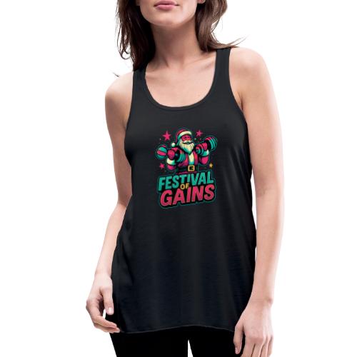Festival of Gains Funny Gym Santa Christmas - Women's Flowy Tank Top by Bella